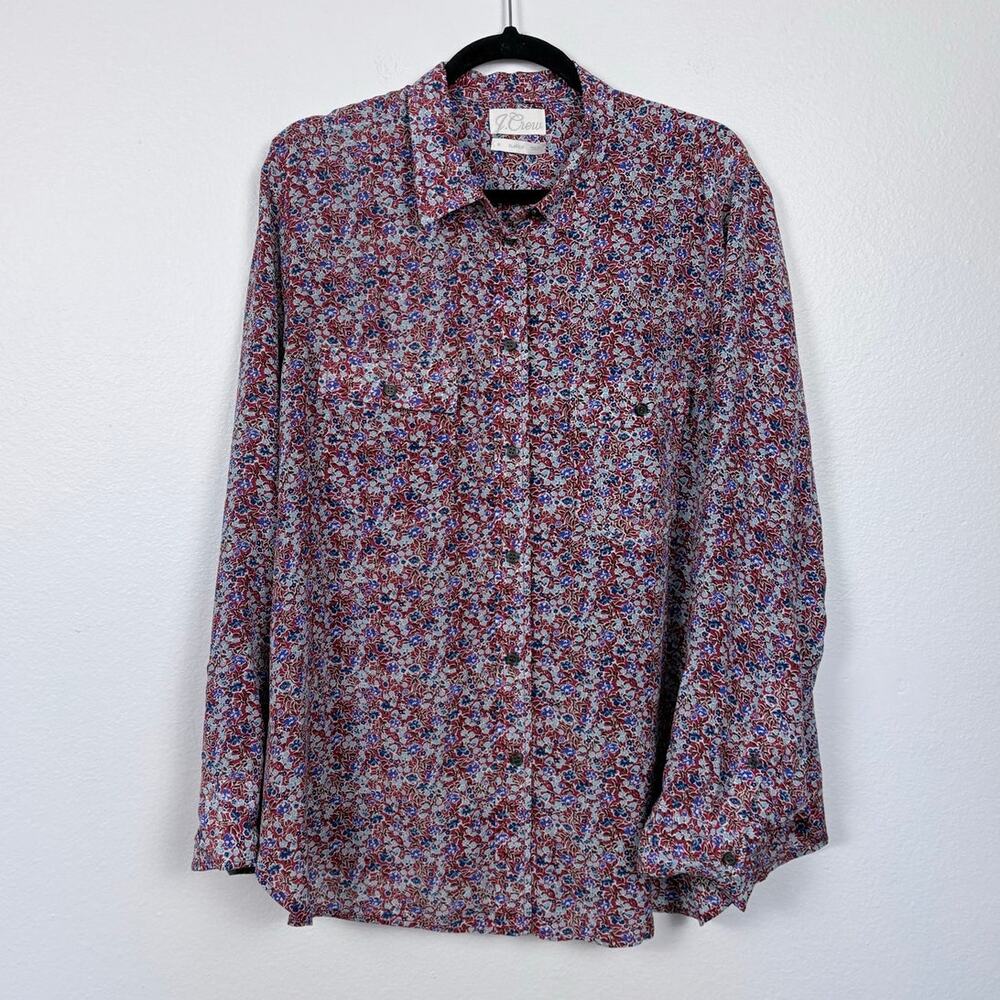 J. Crew Micro Floral Button Down Silk Blouse 18